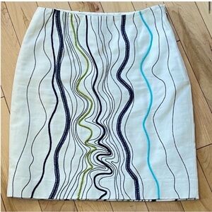 Etcetera Embroidered white blue green black cotton linen skirt size two (2)